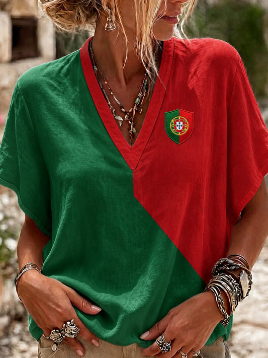 Futebol feminino Portugal fã Art Print v-Neck Top