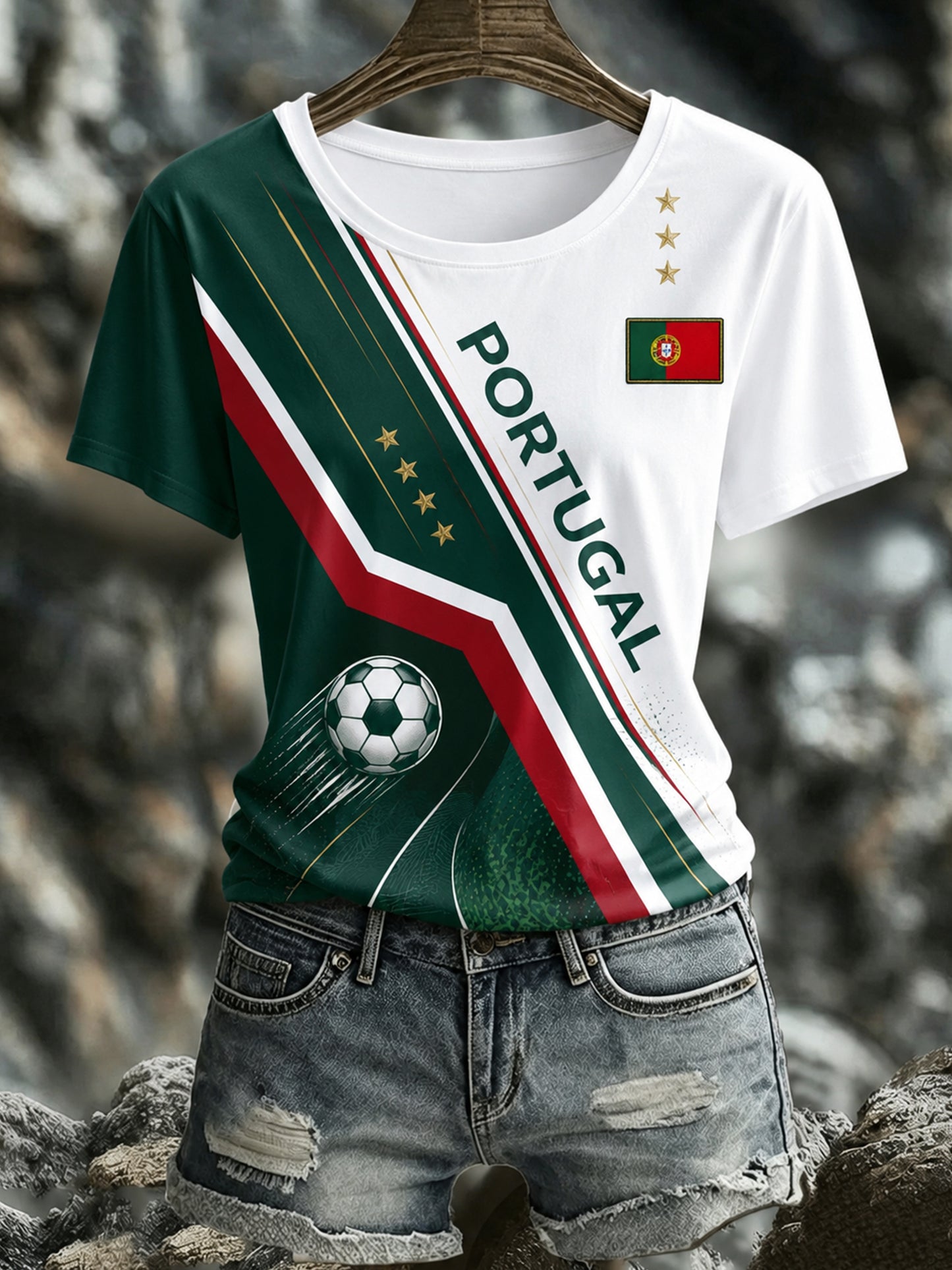 Camiseta com estampa de arte fã do futebol feminino de Portugal