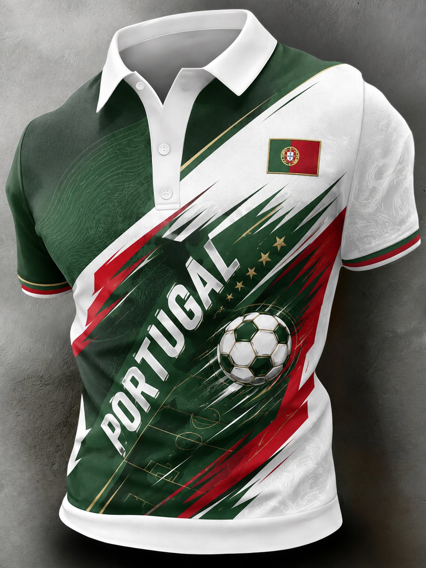 Polo com Estampa de Arte para Fãs de Futebol de Portugal – Masculino
