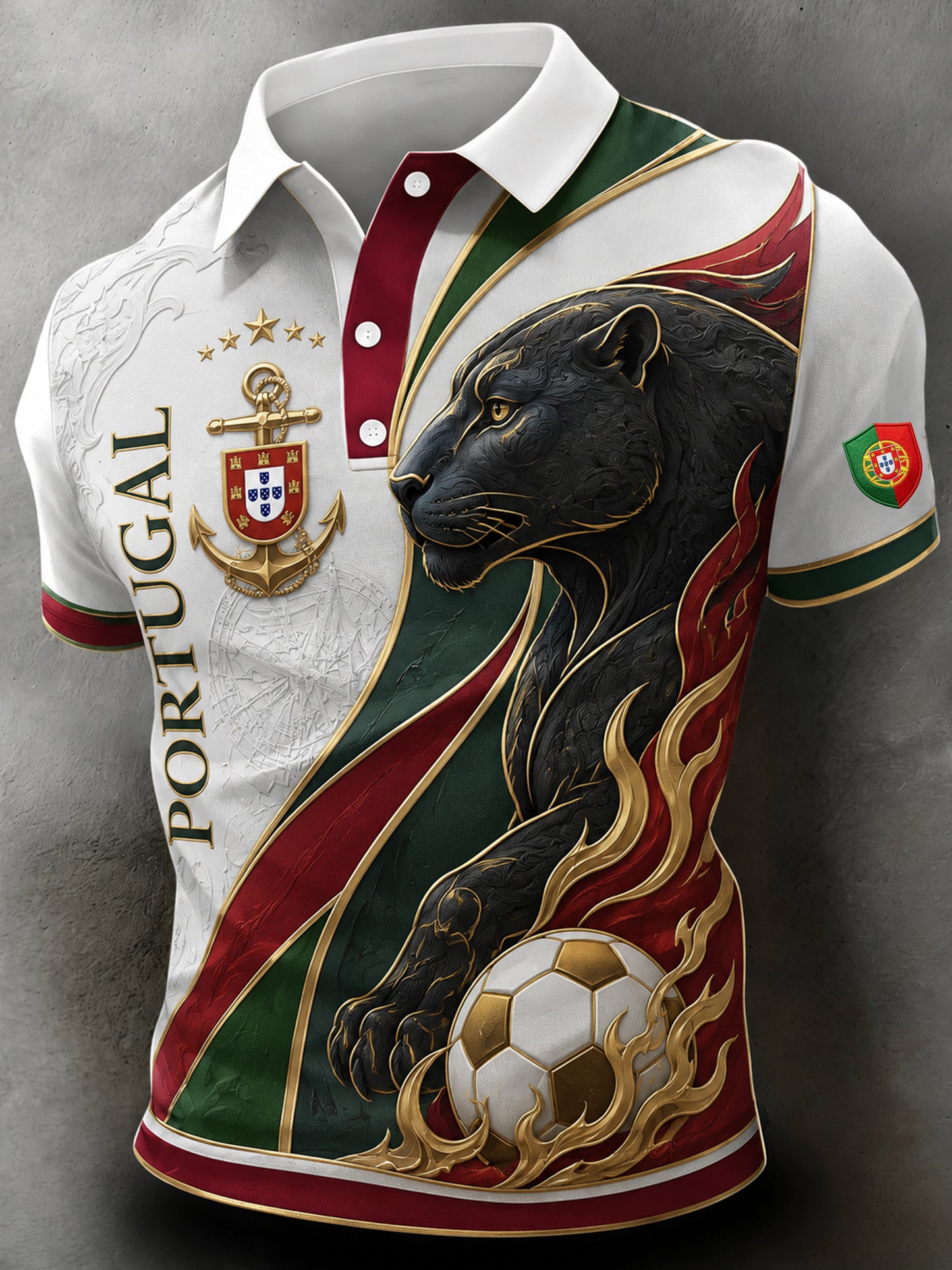 Camisa polo com estampa artística para fãs de futebol de Portugal – masculina