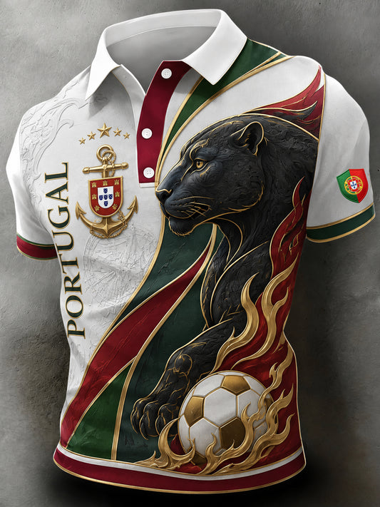 Camisa polo com estampa artística para fãs de futebol de Portugal – masculina
