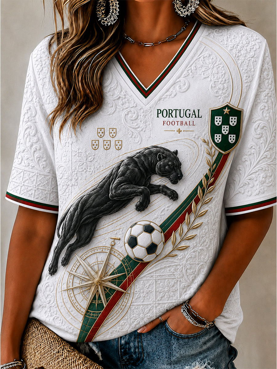 Estampa de Arte Fã de Futebol Retro de Portugal Camisa Casual