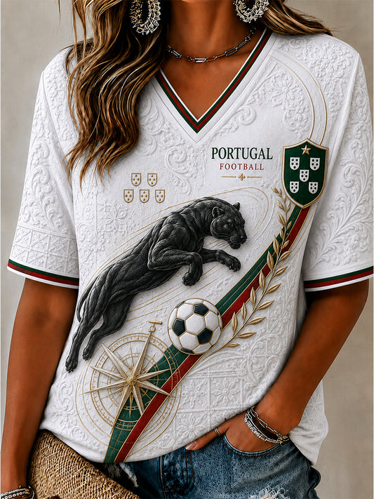 Estampa de Arte Fã de Futebol Retro de Portugal Camisa Casual