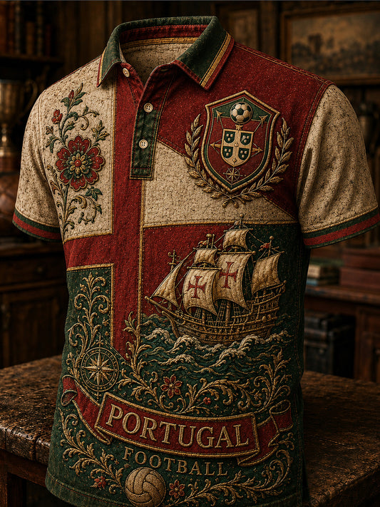 Estampa de Arte Fã de Futebol Retro de Portugal Camisa Casual