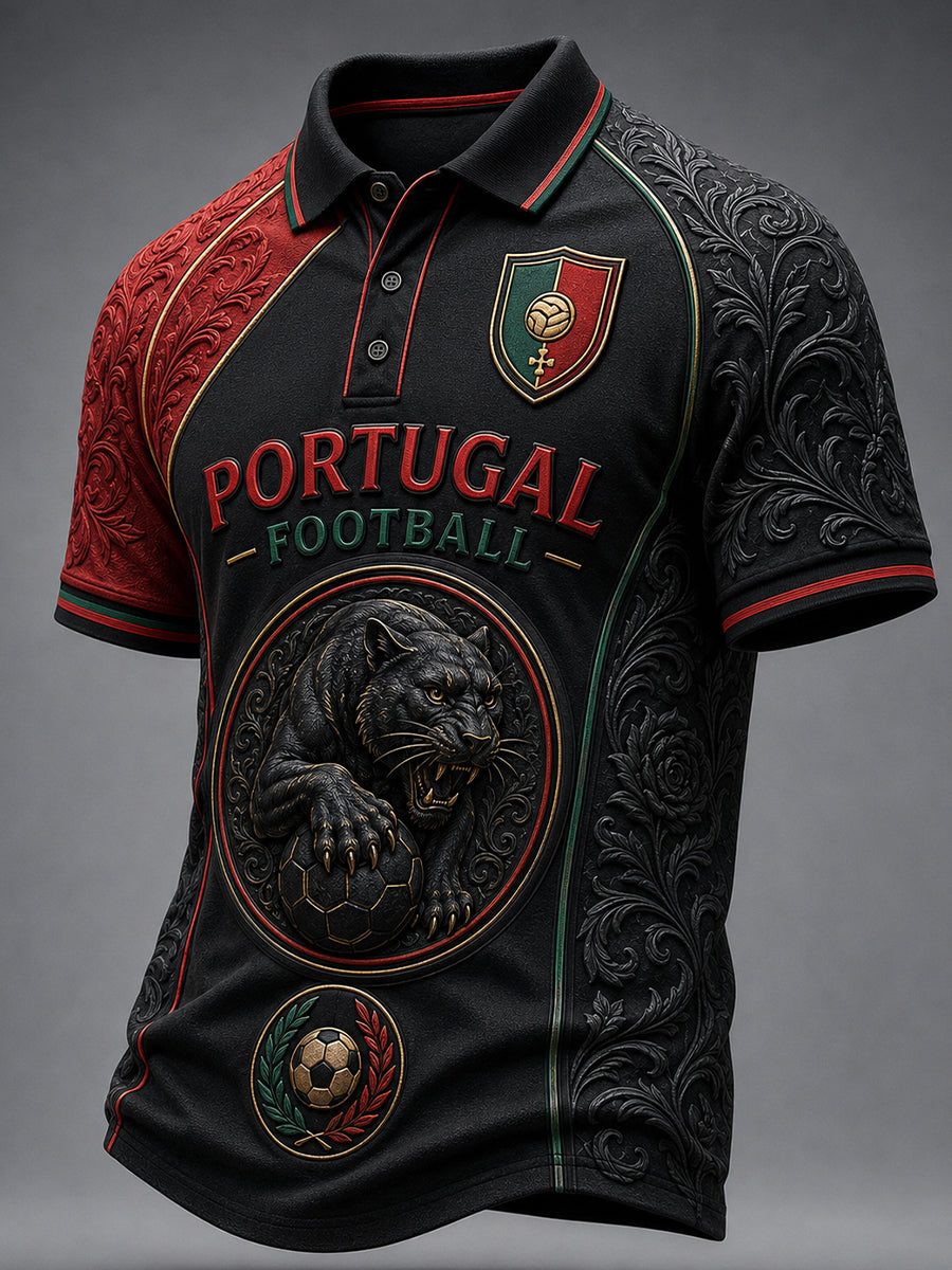 Estampa de Arte Fã de Futebol Retro de Portugal Camisa Casual