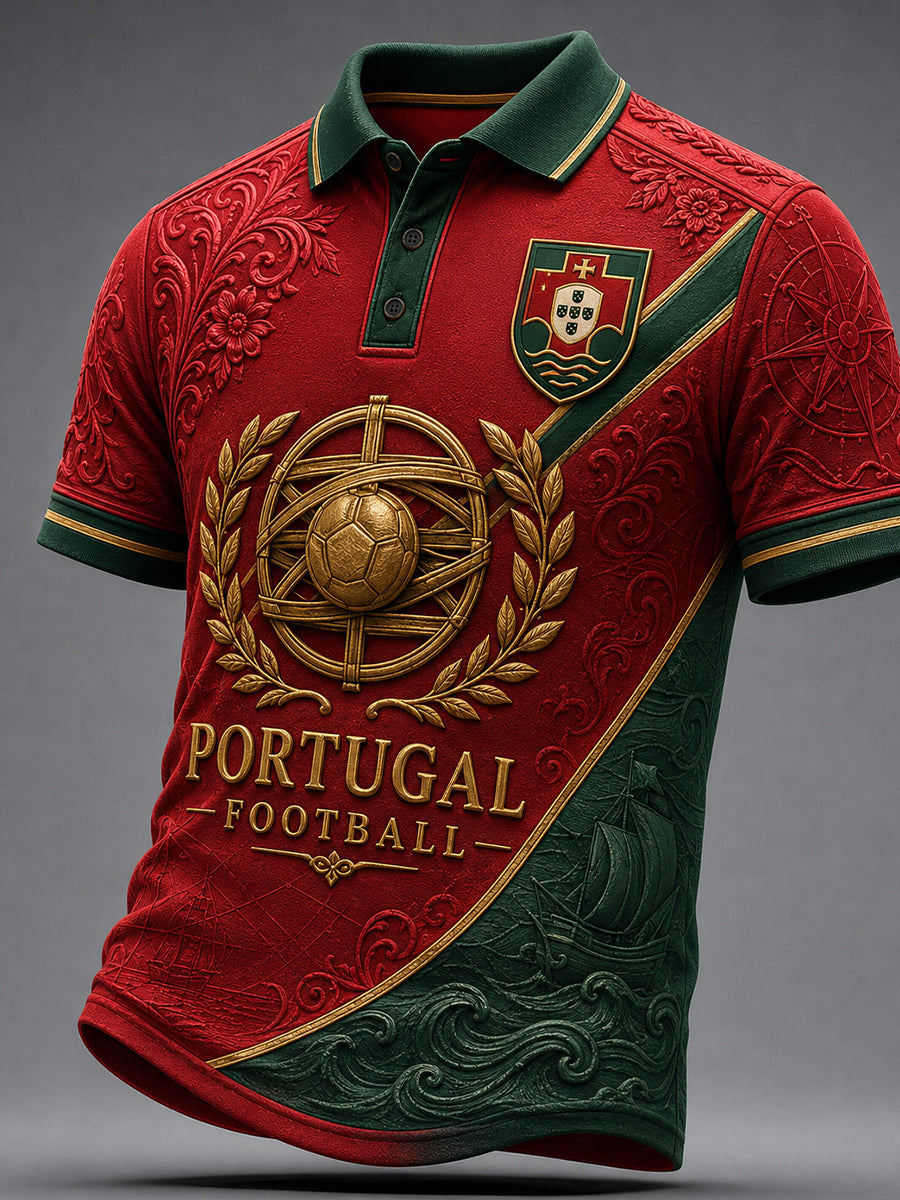 Estampa de Arte Fã de Futebol Retro de Portugal Camisa Casual