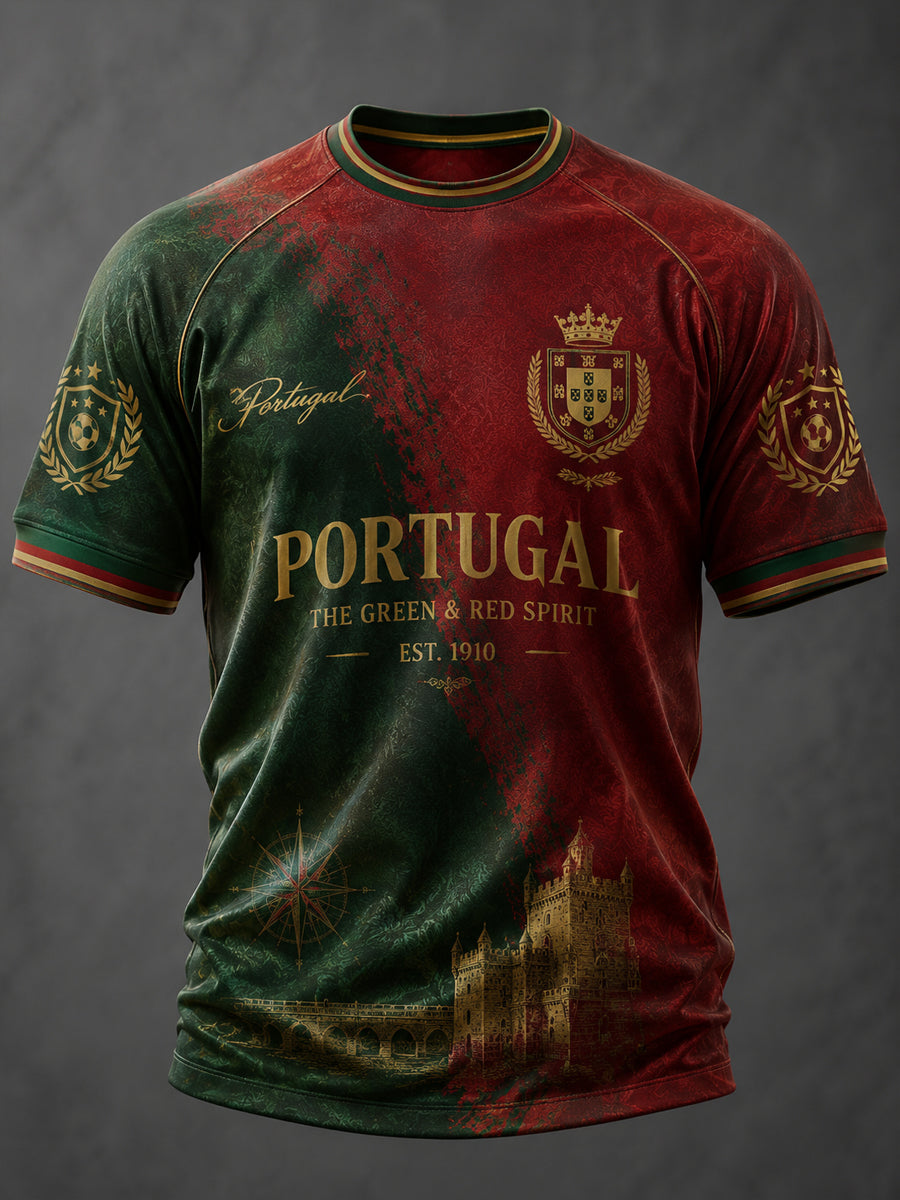 Futebol Português Masculino Estampado Casual camiseta de mangas curtas