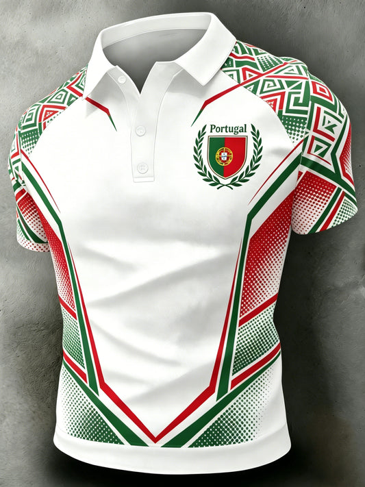 Polo de Manga Curta com Estampa Artística de Futebol de Portugal para Homens