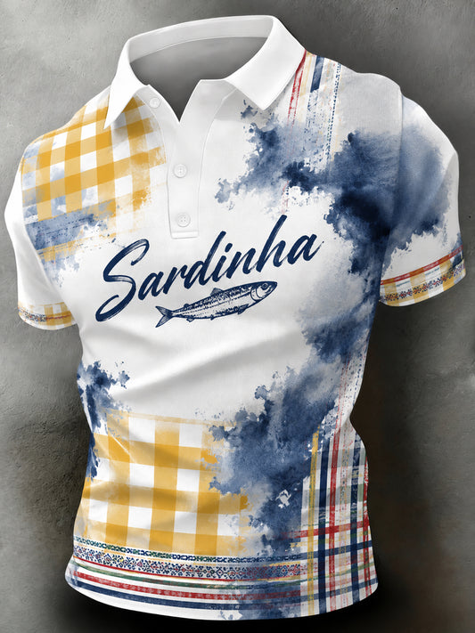 Polo masculino com estampa artística comemorativa do Dia de Santo Antônio, em português