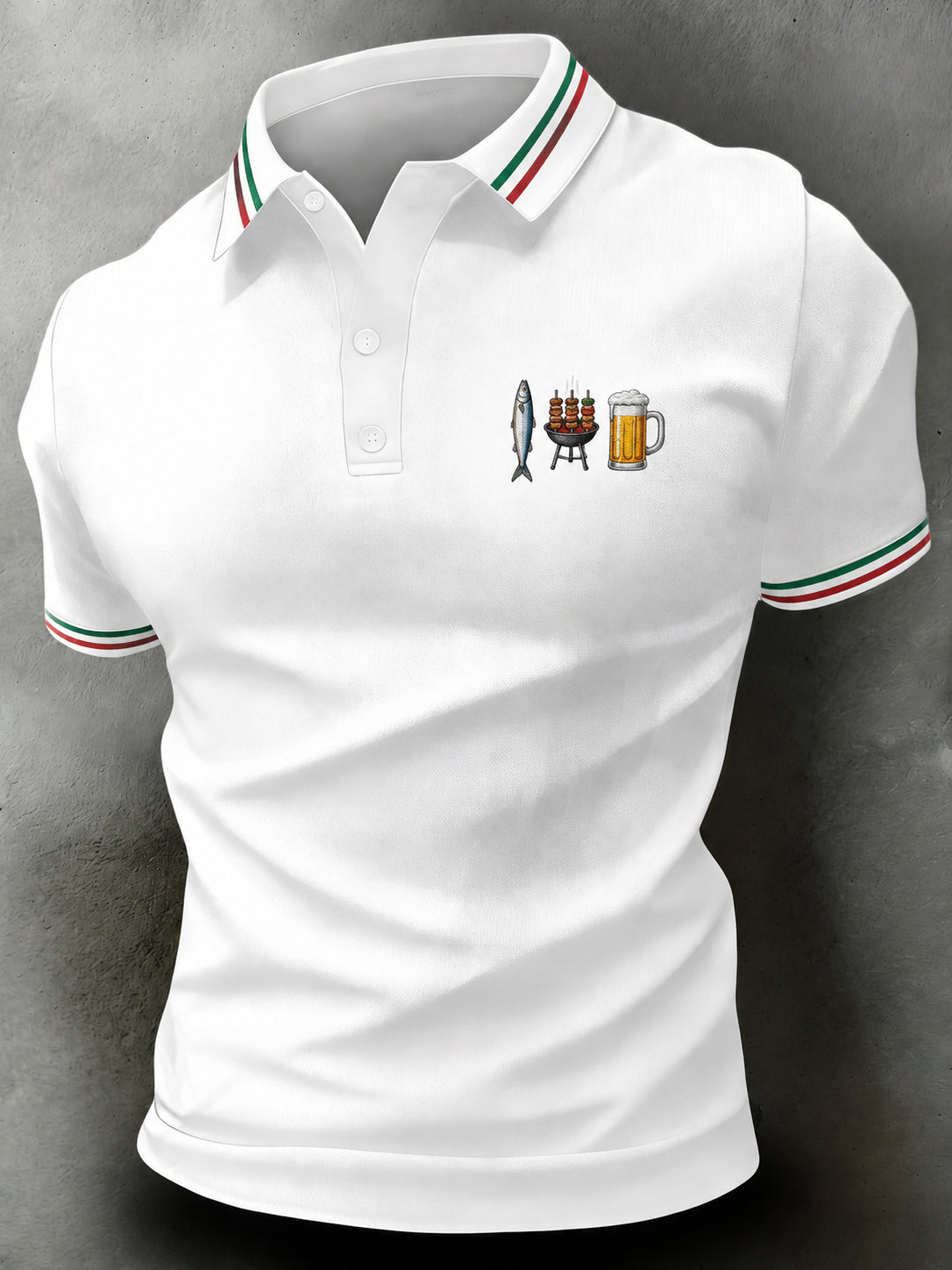 Polo masculino com estampa artística comemorativa do Dia de Santo Antônio, em português