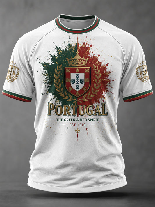 Camiseta masculina casual de manga curta com estampa de futebol português