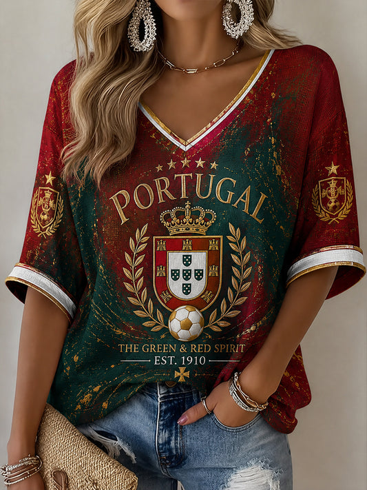 Camiseta casual com estampa de futebol feminino português