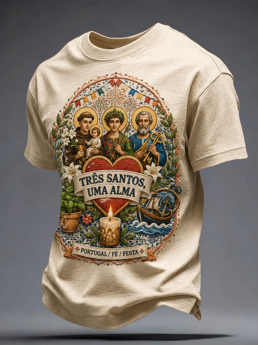 Camiseta estampada com arte do Festival dos Santos Populares de Portugal para homens