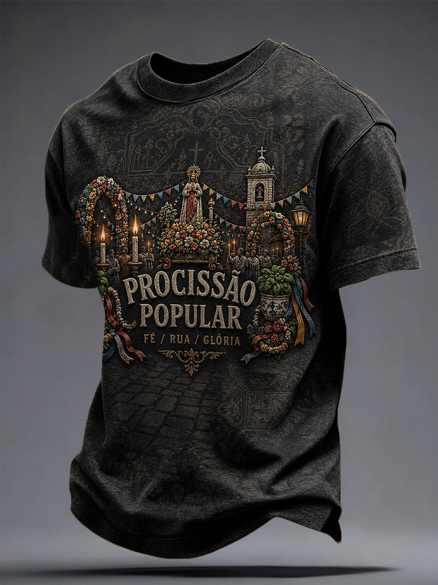 Camiseta estampada com arte do Festival dos Santos Populares de Portugal para homens