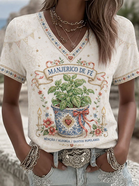 Camiseta estampada com arte do Festival das Mulheres dos Santos Populares de Portugal