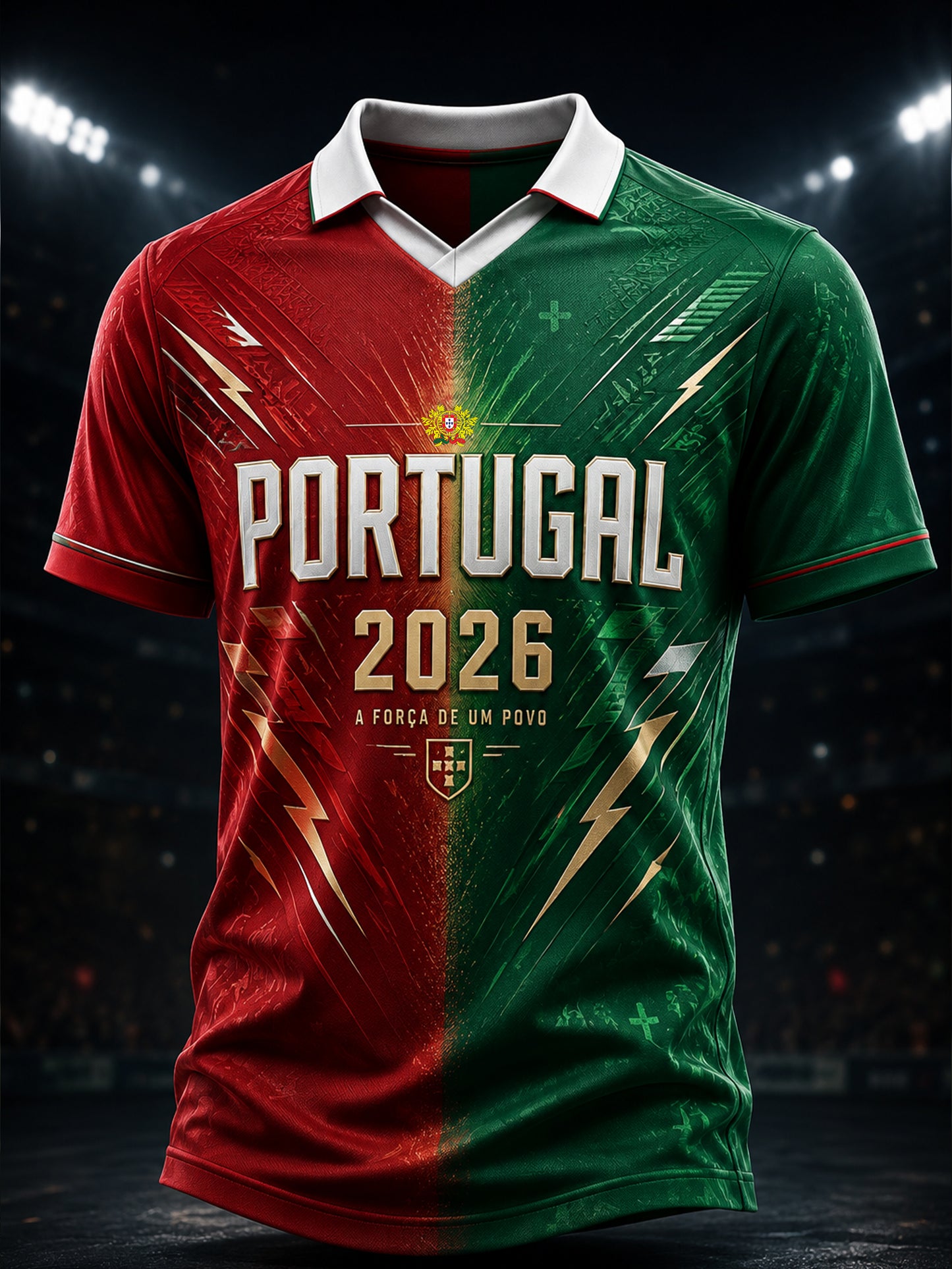 Camiseta com Gola em V e Estampa de Arte para Fãs de Futebol de Portugal – Masculina