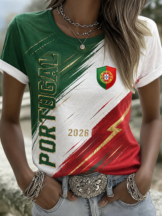 Camiseta com estampa de arte fã do futebol feminino de Portugal