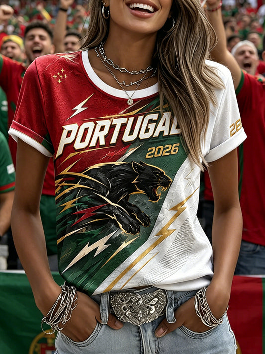 Camiseta com estampa de arte fã do futebol feminino de Portugal