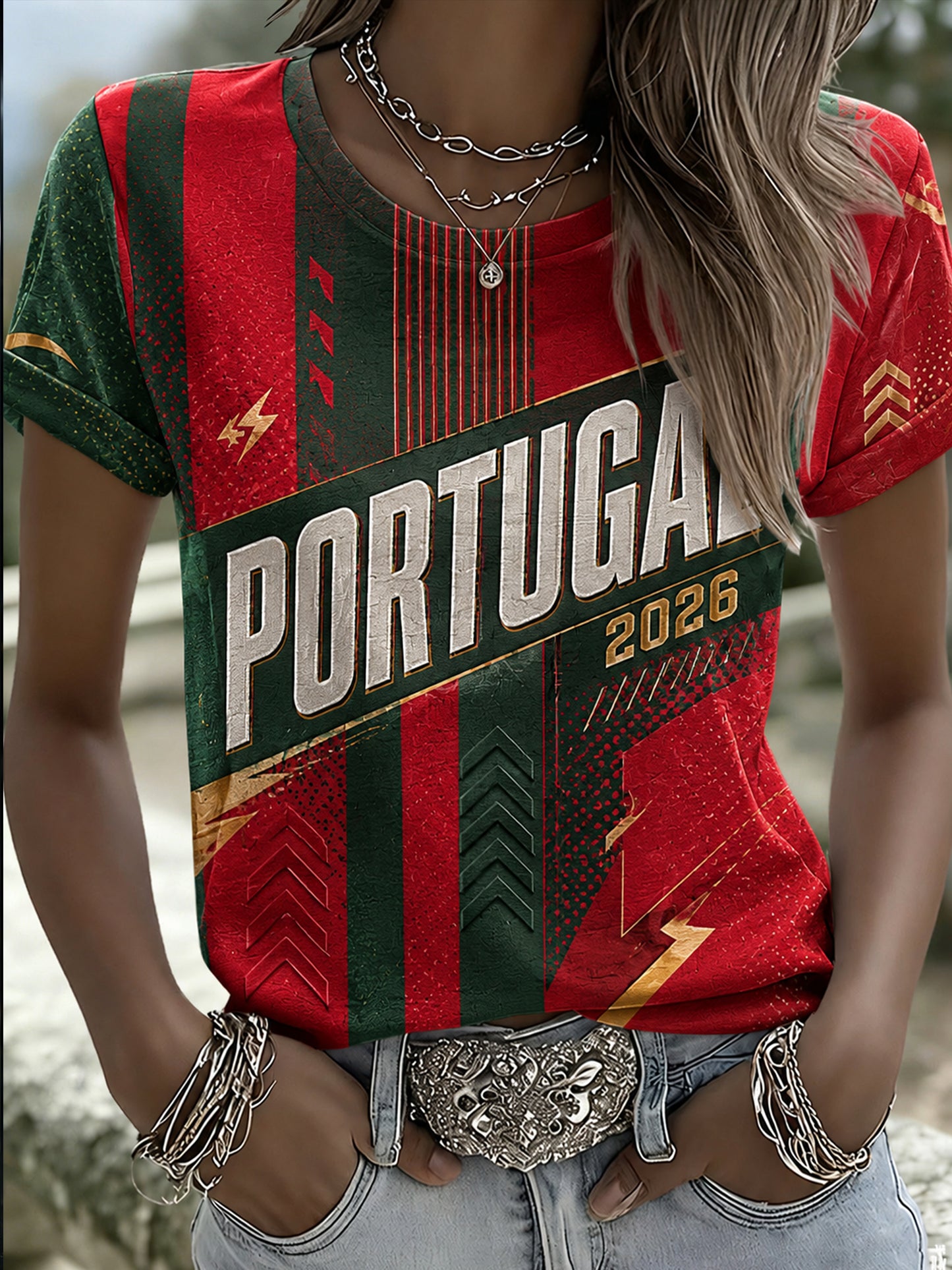 Camiseta com estampa de arte fã do futebol feminino de Portugal