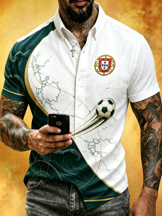 Camisa de manga curta masculina com estampa artística: Tema dos fãs de futebol português