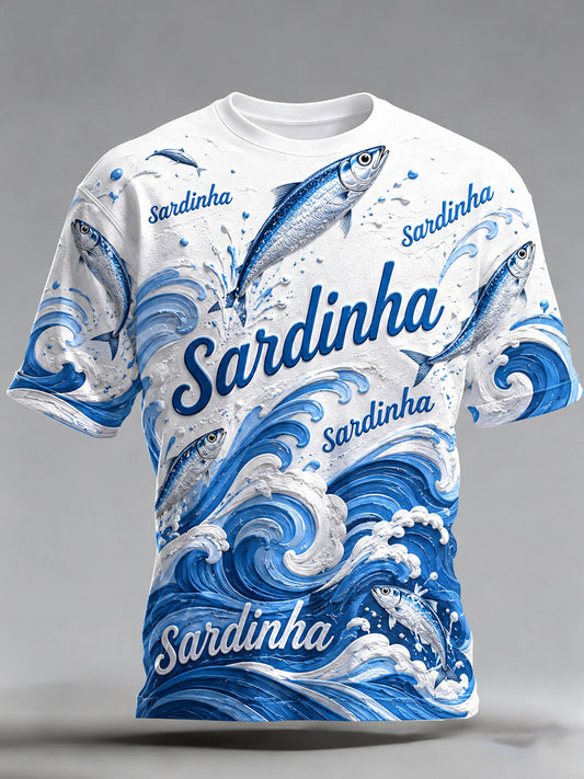 Camiseta masculina com estampa artística de elementos do Dia de Santo Antônio de Portugal