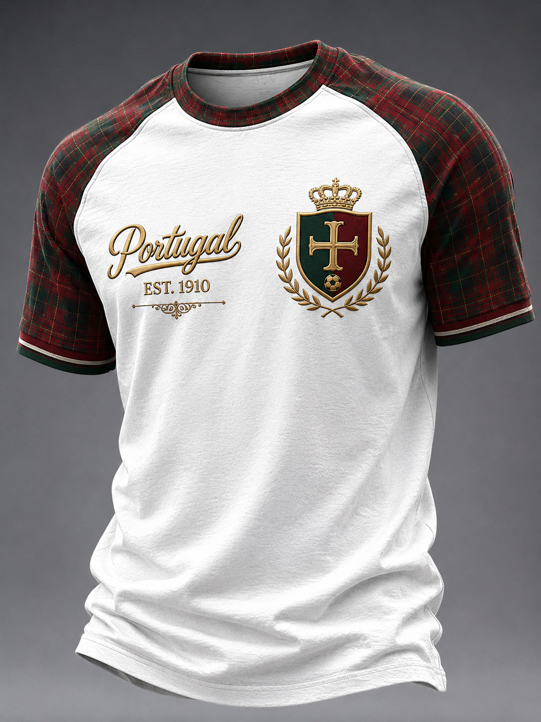 Camiseta masculina casual de manga curta com estampa de futebol português