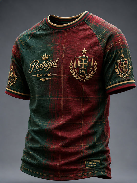 Camiseta masculina casual de manga curta com estampa de futebol português