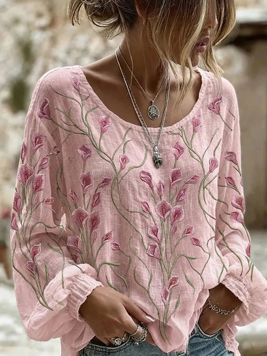 Câncer de mama feminino rosa flores impressão algodão-linho camisa