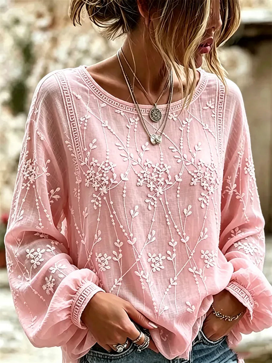Camisa de Algodão e Linho com Estampa de Flores Rosas sobre Câncer de Mama Feminino