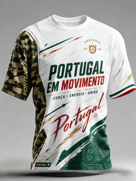 Camiseta com estampa artística temática do oceano para torcida de futebol da seleção portuguesa masculina