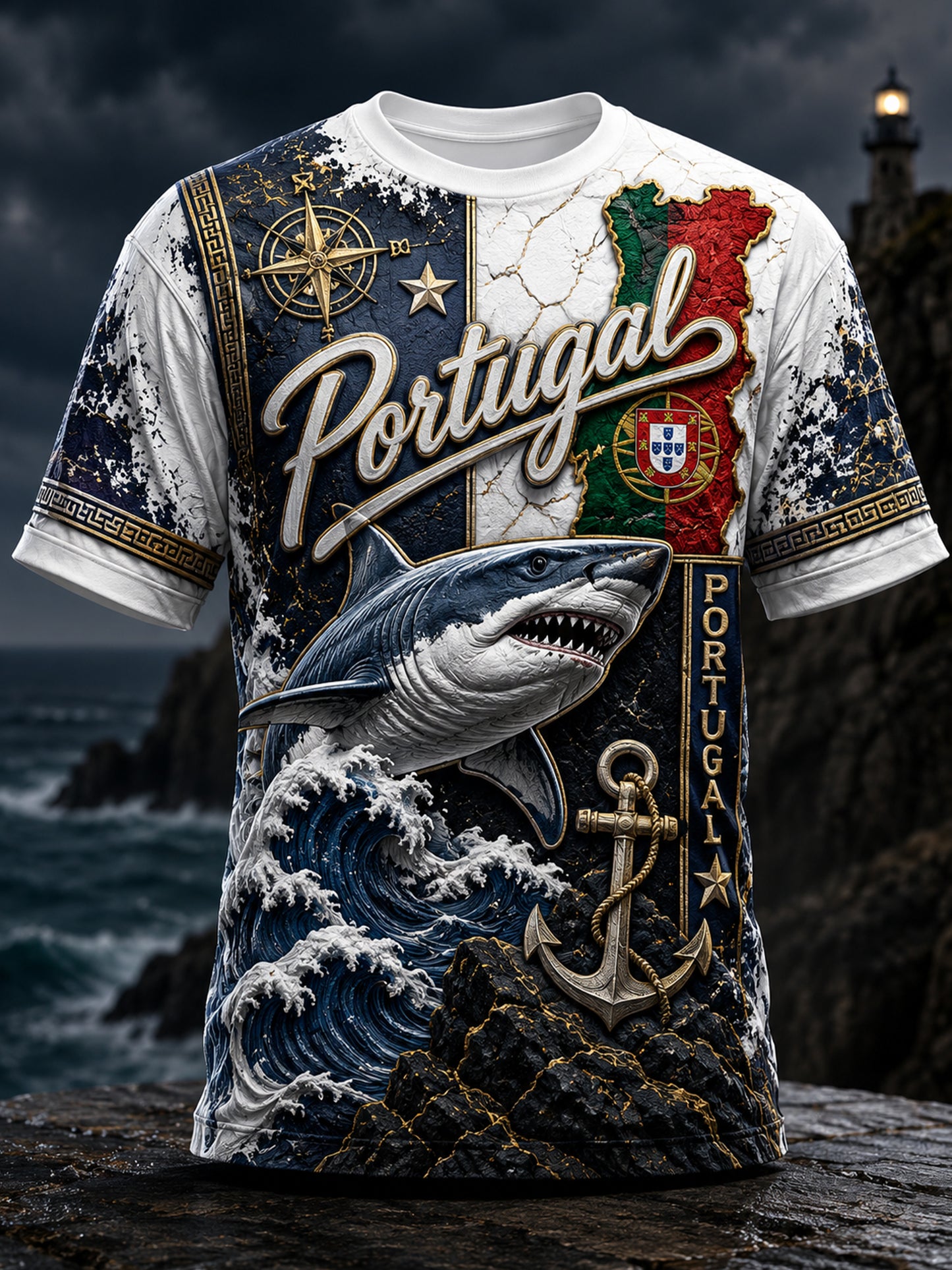 Camiseta masculina de futebol da seleção portuguesa com estampa em relevo e textura artística