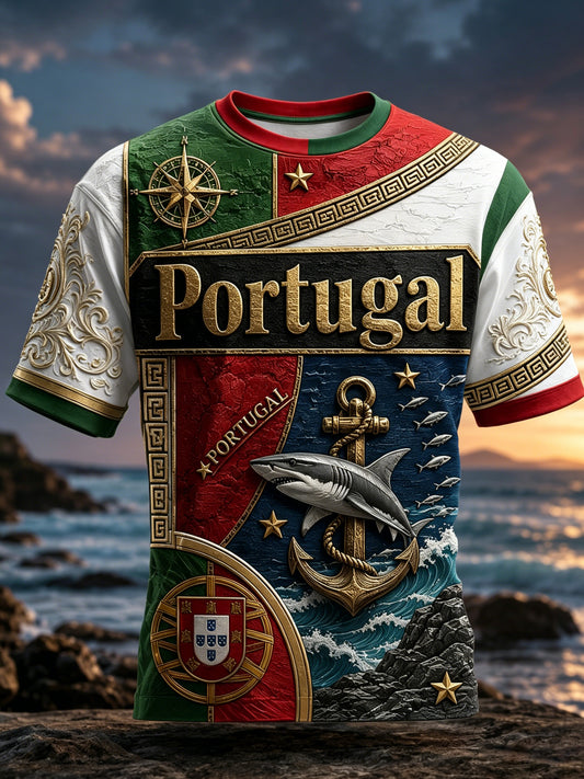 Camiseta masculina de futebol da seleção portuguesa com estampa em relevo e textura artística