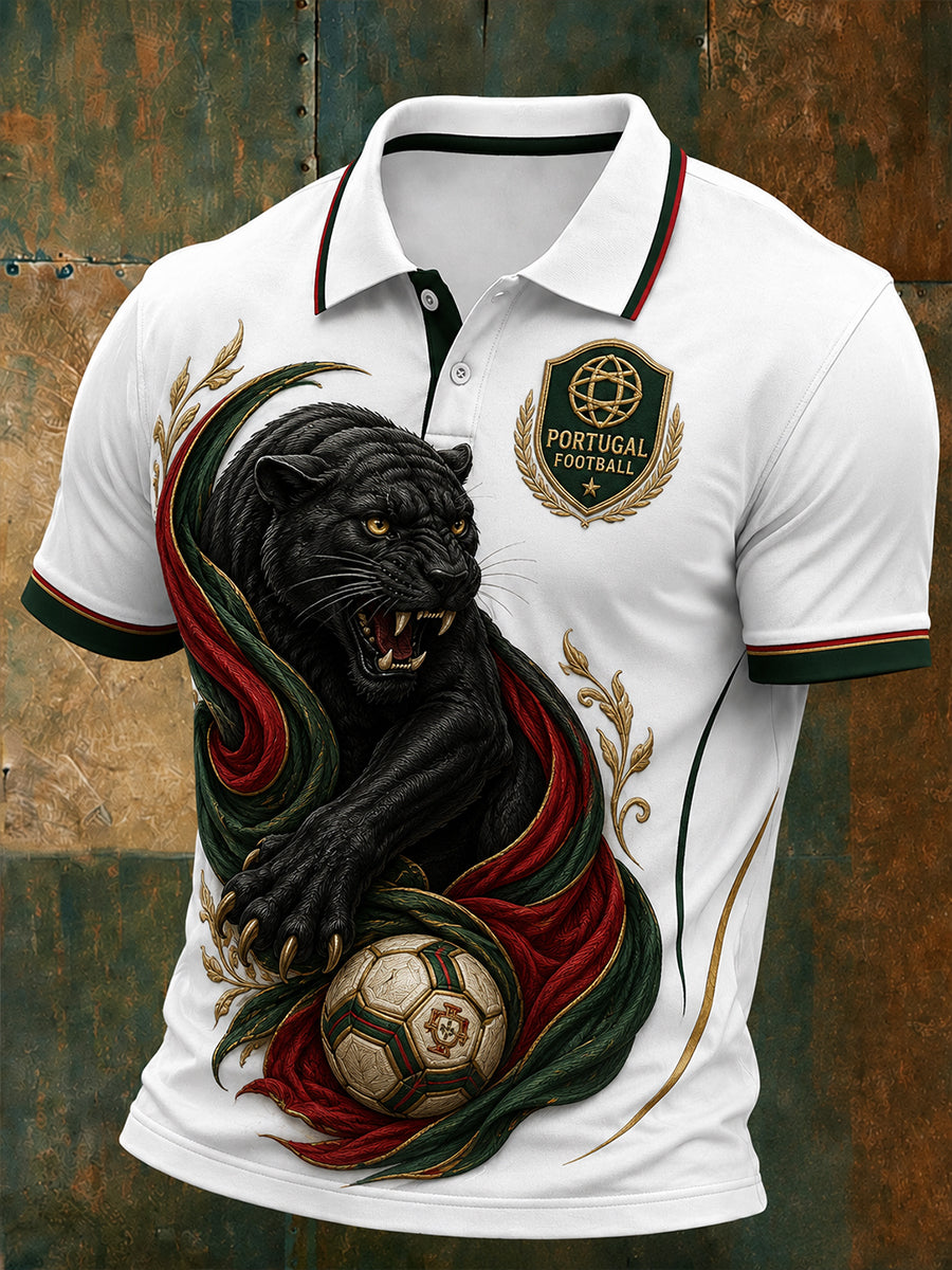 Retro Futebol Português Fã Art Print Casual Polo Shirt