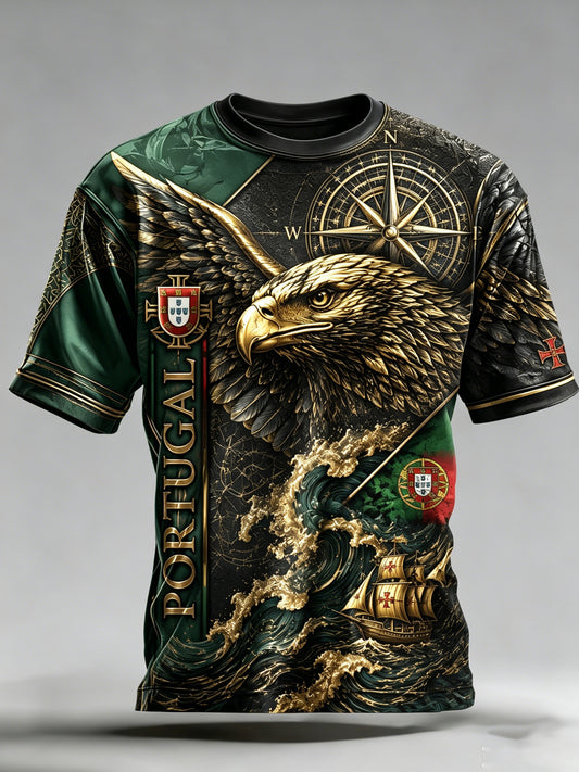 Camiseta com estampa artística de elemento de torcida em partida de futebol masculino português