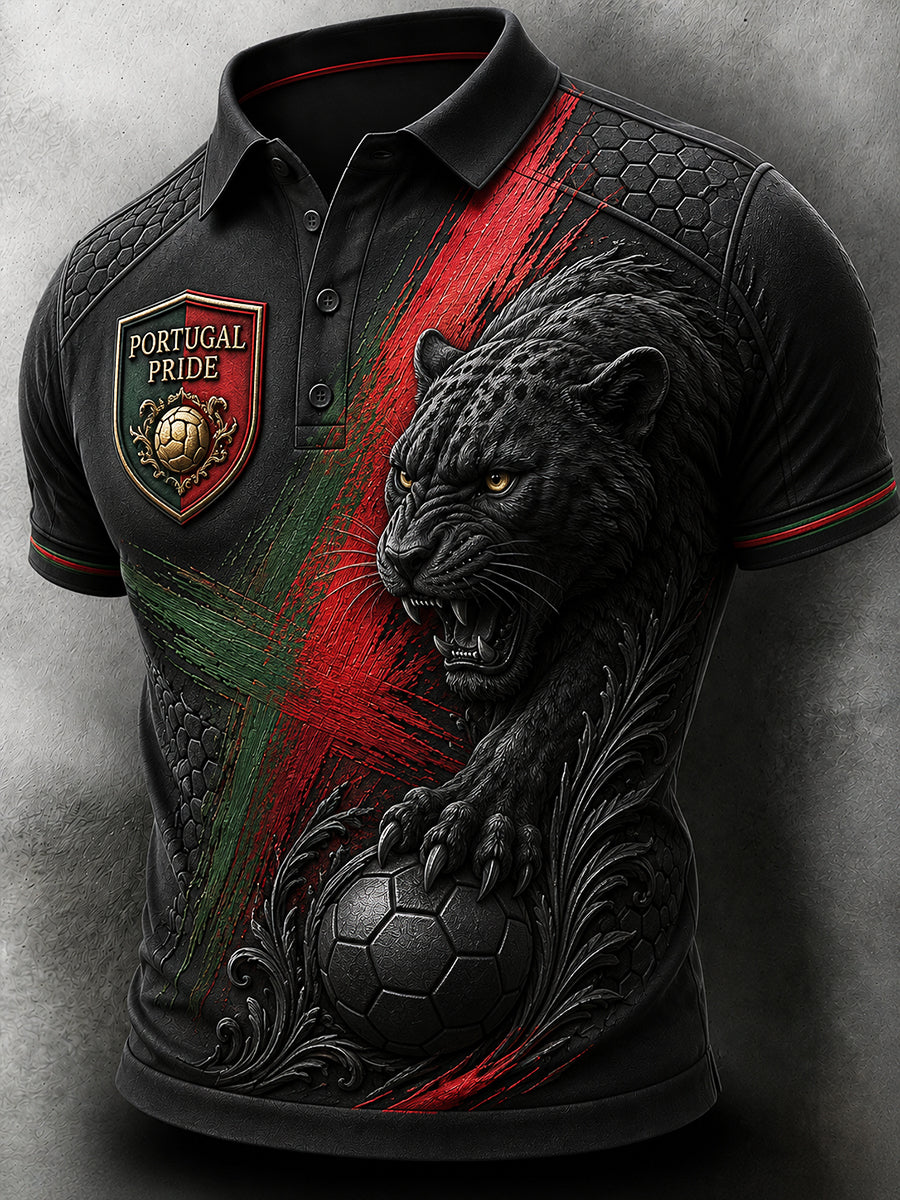 Retro Futebol Português Fã Art Print Casual Polo Shirt