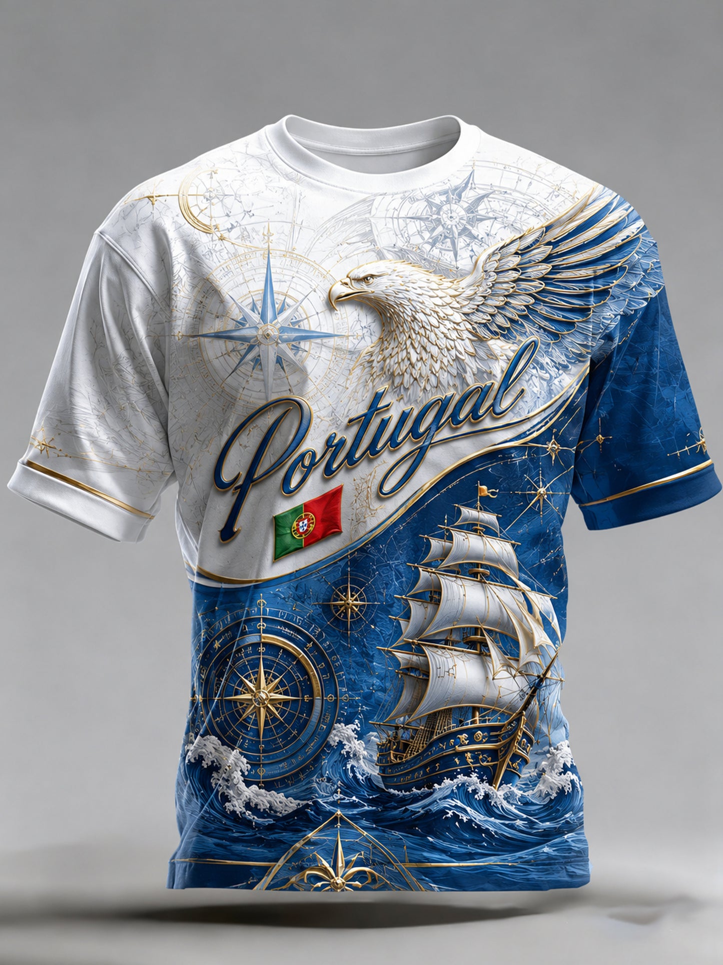 Camiseta com estampa artística de elemento de torcida em partida de futebol masculino português