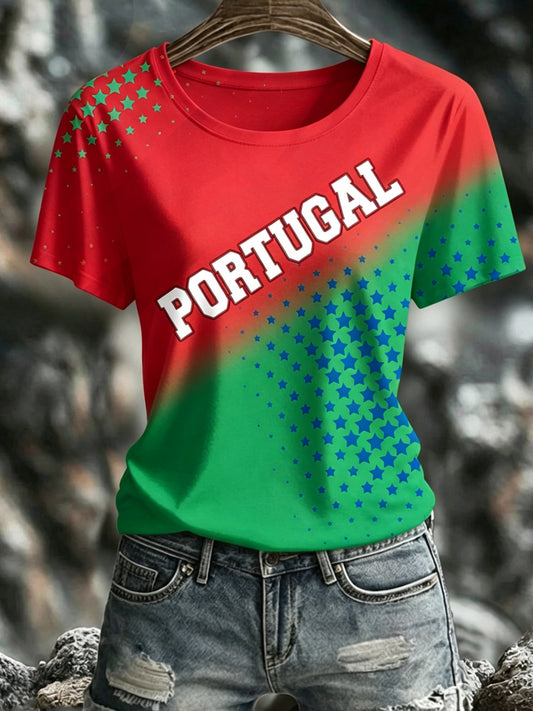 Blusas femininas com estampas artísticas de elementos de torcida para a partida de futebol de Portugal