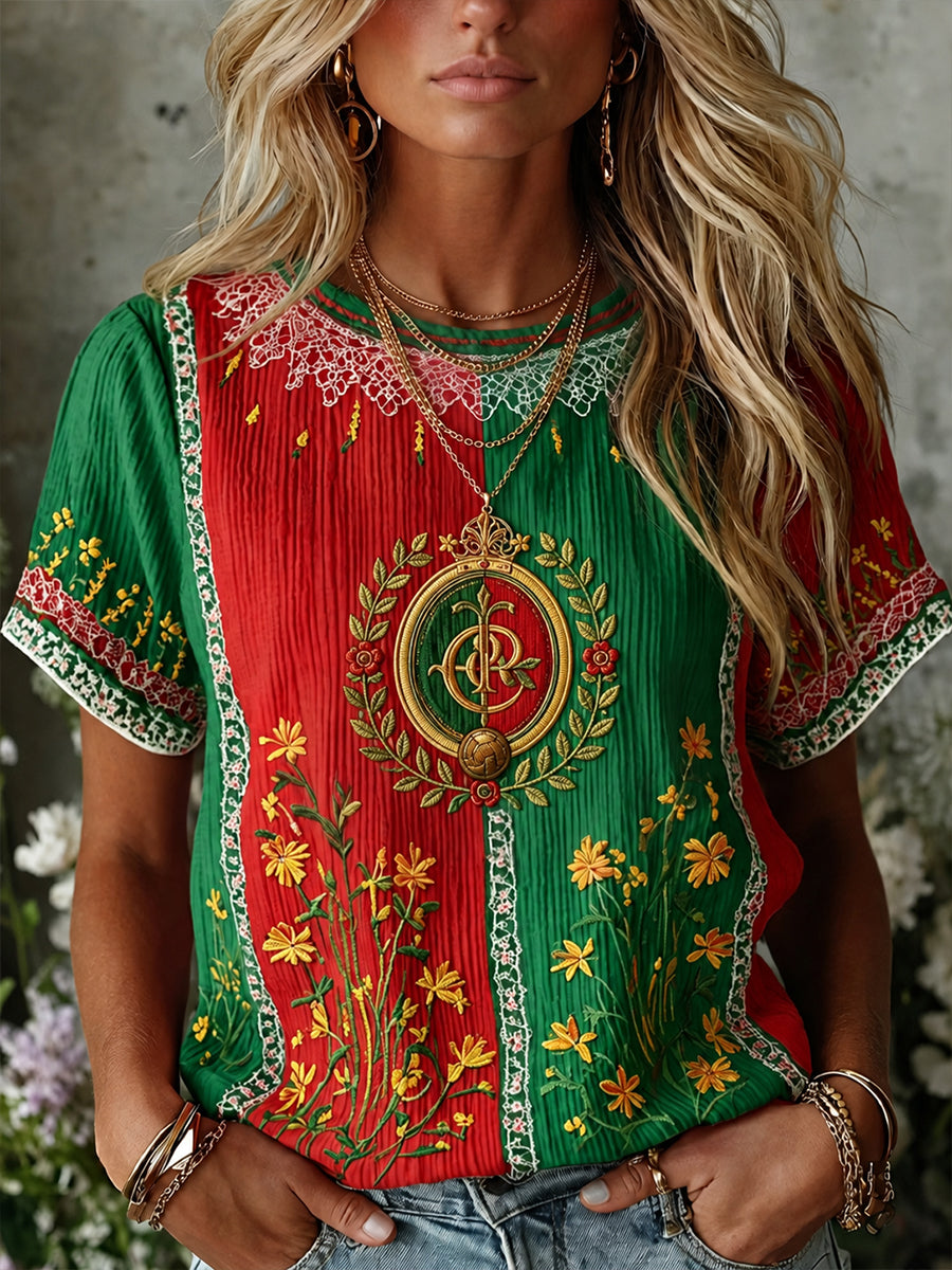Camiseta casual com estampa de arte fã do futebol português retrô