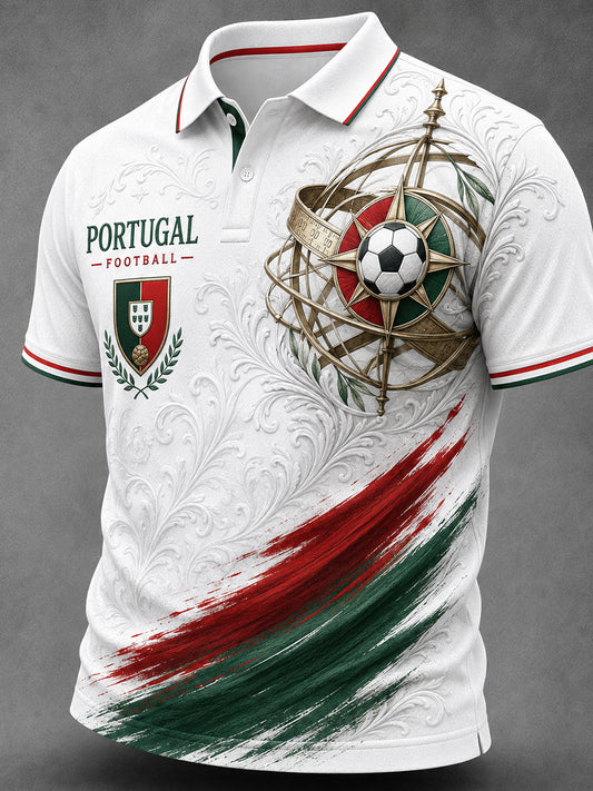 Camisa Polo Casual com Estampa de Arte Fã de Futebol Português Retrô