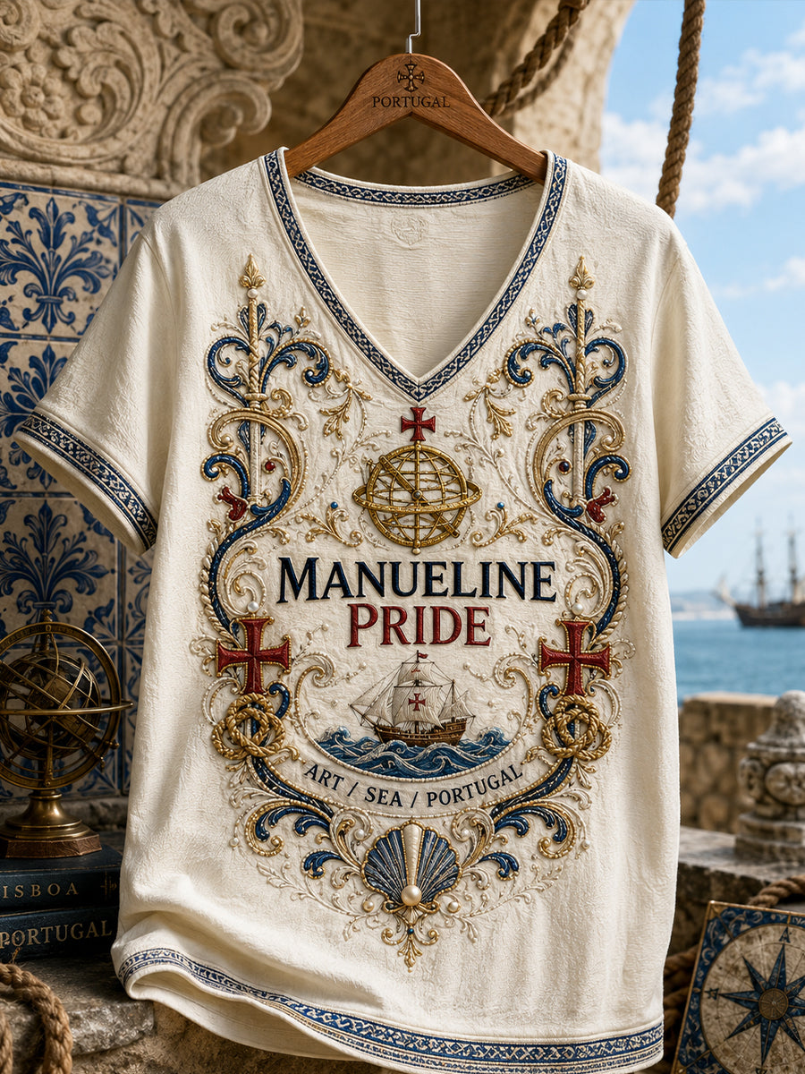 Camiseta Estampada com Arte sobre a Era dos Descobrimentos em Portugal para Mulheres