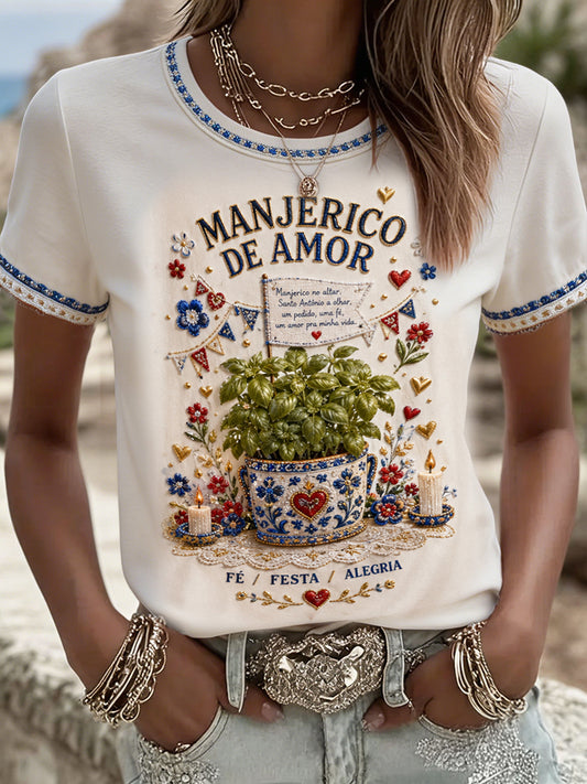 Camiseta estampada com arte do Festival das Mulheres dos Santos Populares, Portugal