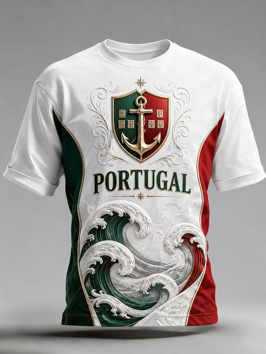 Camiseta com estampa em relevo e textura de torcida em partida de futebol da seleção portuguesa masculina