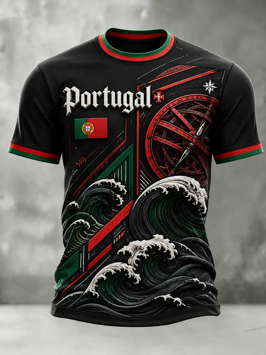 Camiseta casual masculina de inspiração futebolística portuguesa