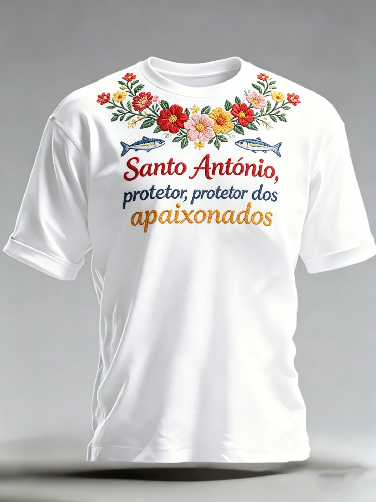 Camiseta com estampa artística comemorativa do Dia de São Antônio, masculina, em português