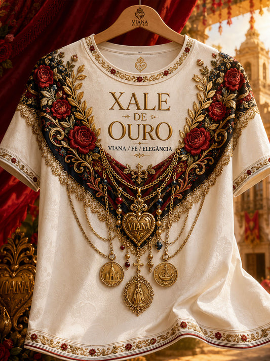 Camiseta de linho estampada com arte das Festas d’Agonia, Portugal, para mulheres