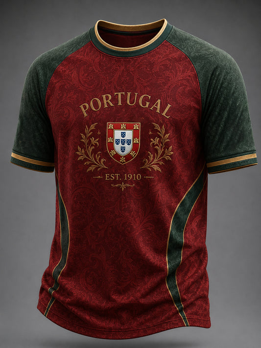 Futebol Português Masculino Estampado Casual camiseta de mangas curtas