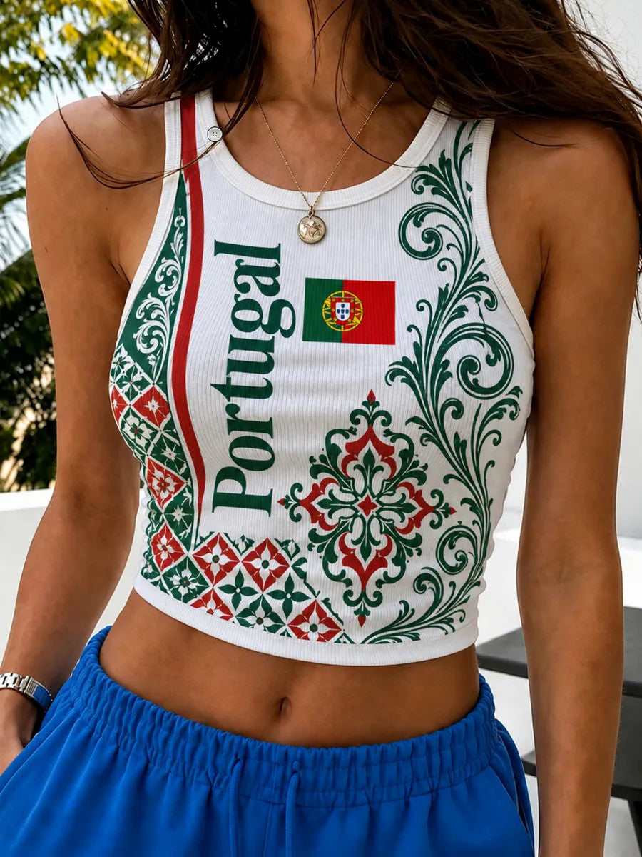 Top colete estampado de futebol feminino de Portugal