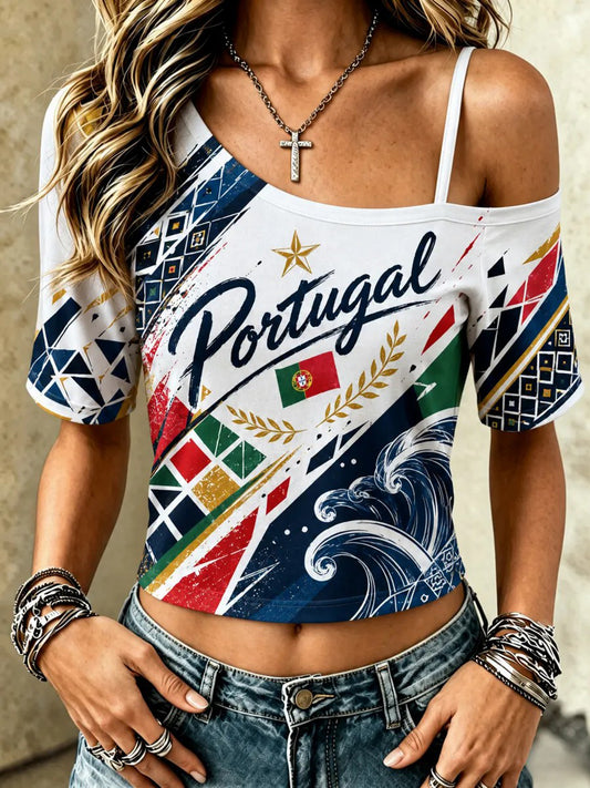 Camiseta estampada de futebol feminino de Portugal