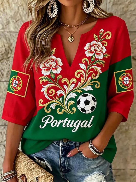 Camisa Estampada Futebol Feminino de Portugal