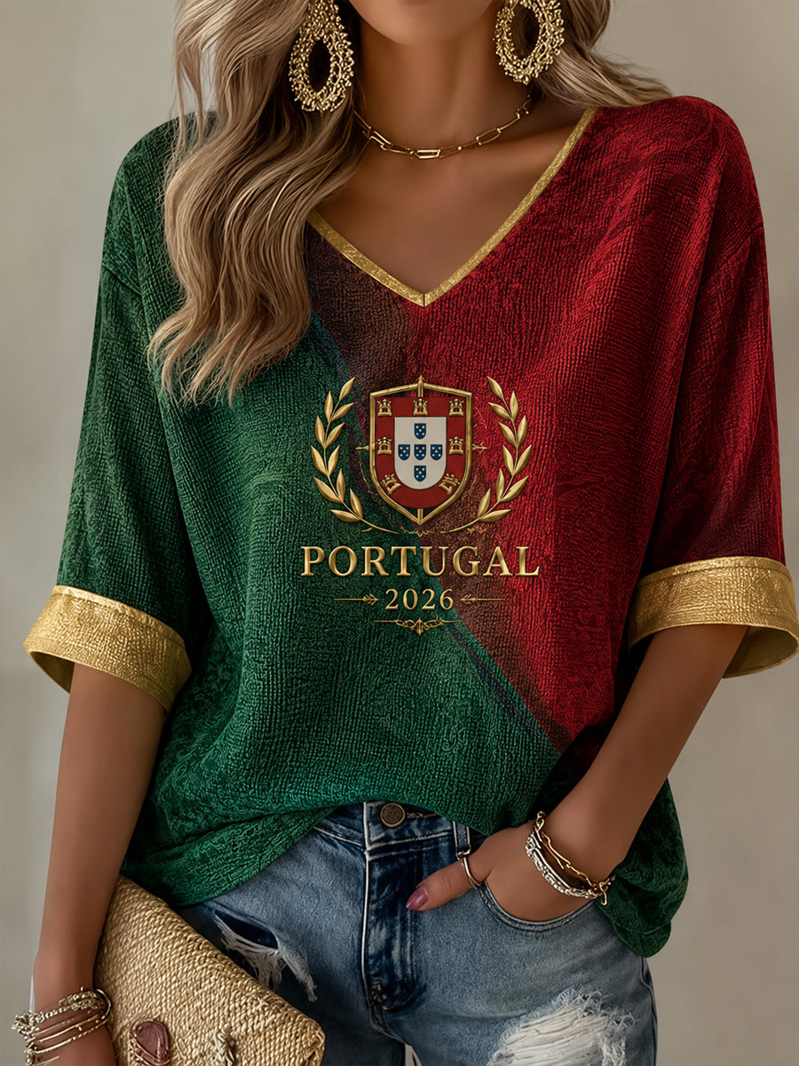 Camiseta casual com estampa de futebol feminino português